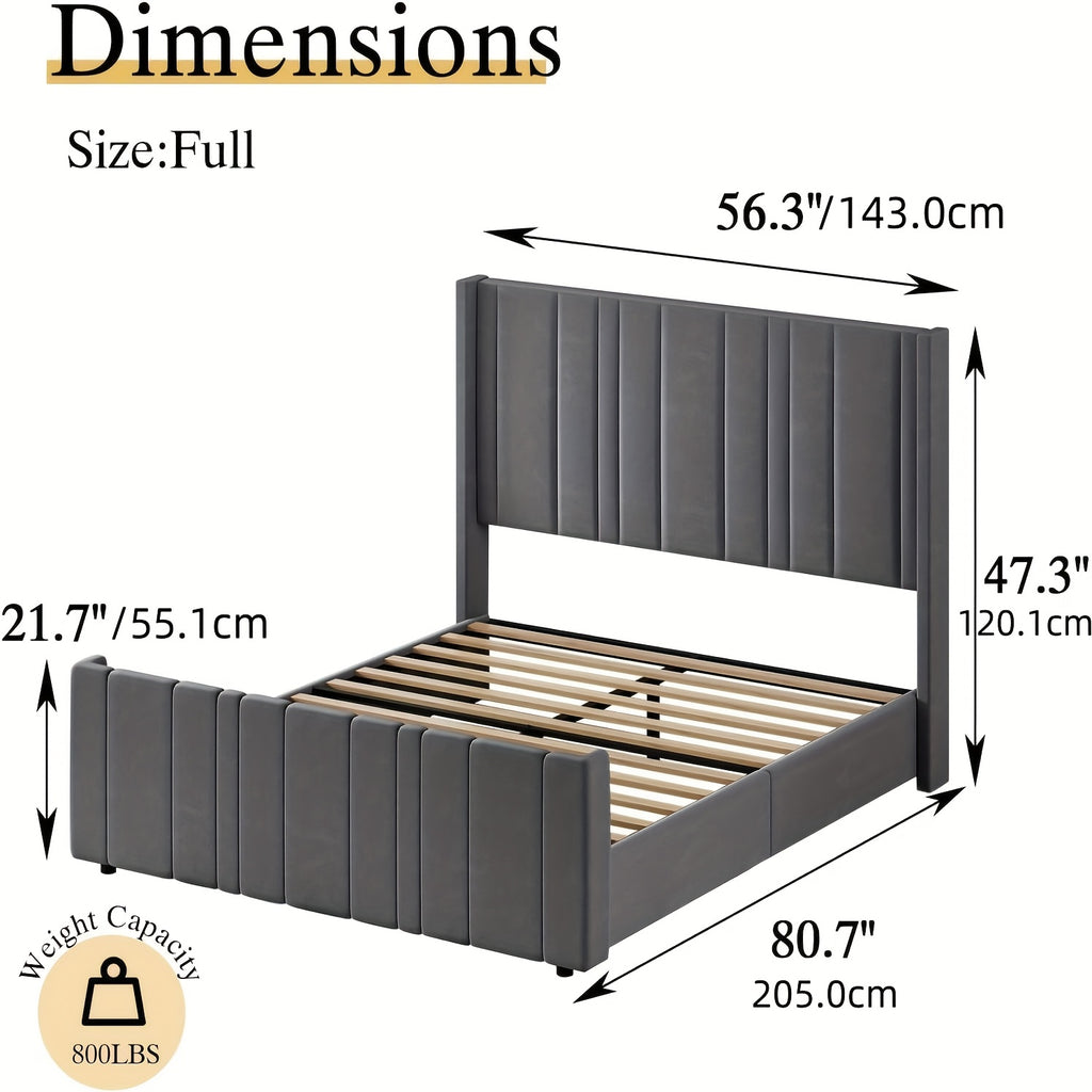 full queen king bed frame upholstered bed velvet headboard - Temu