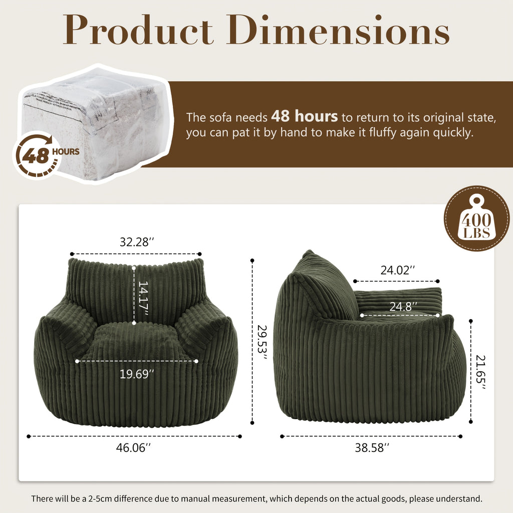 46 oversized corduroy memory foam bean bag chair comfy lazy - Temu