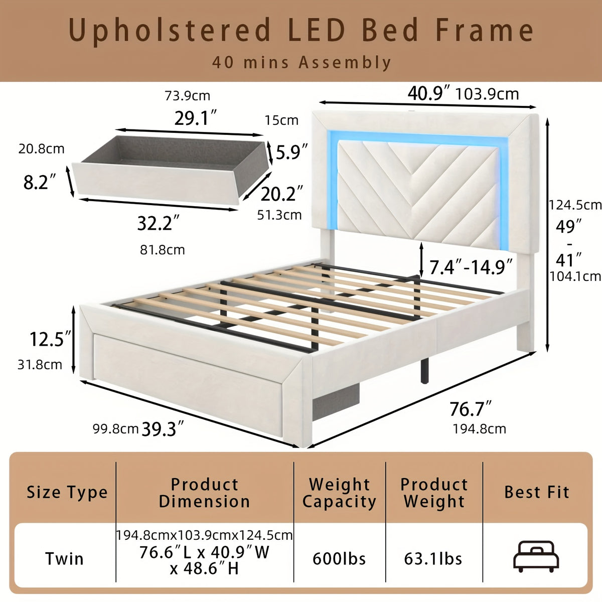 platform bed frame led adjustable headboard upholstered bed - Temu