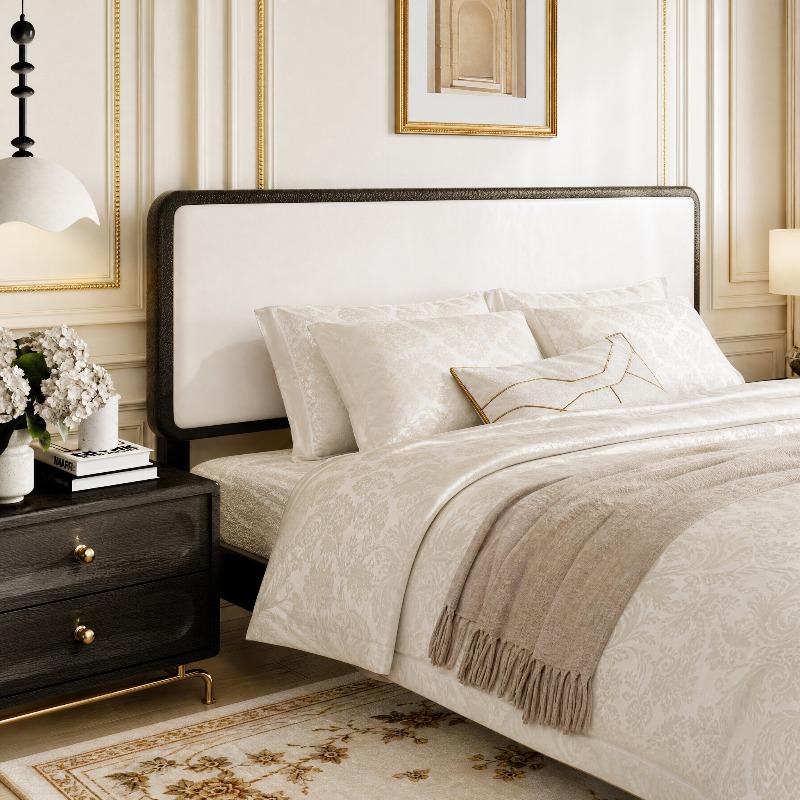 full   century modern upholstered bed frame white fabric - Temu
