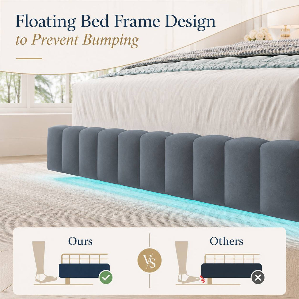 modern upholstered bed frame ambient led lighting - Temu