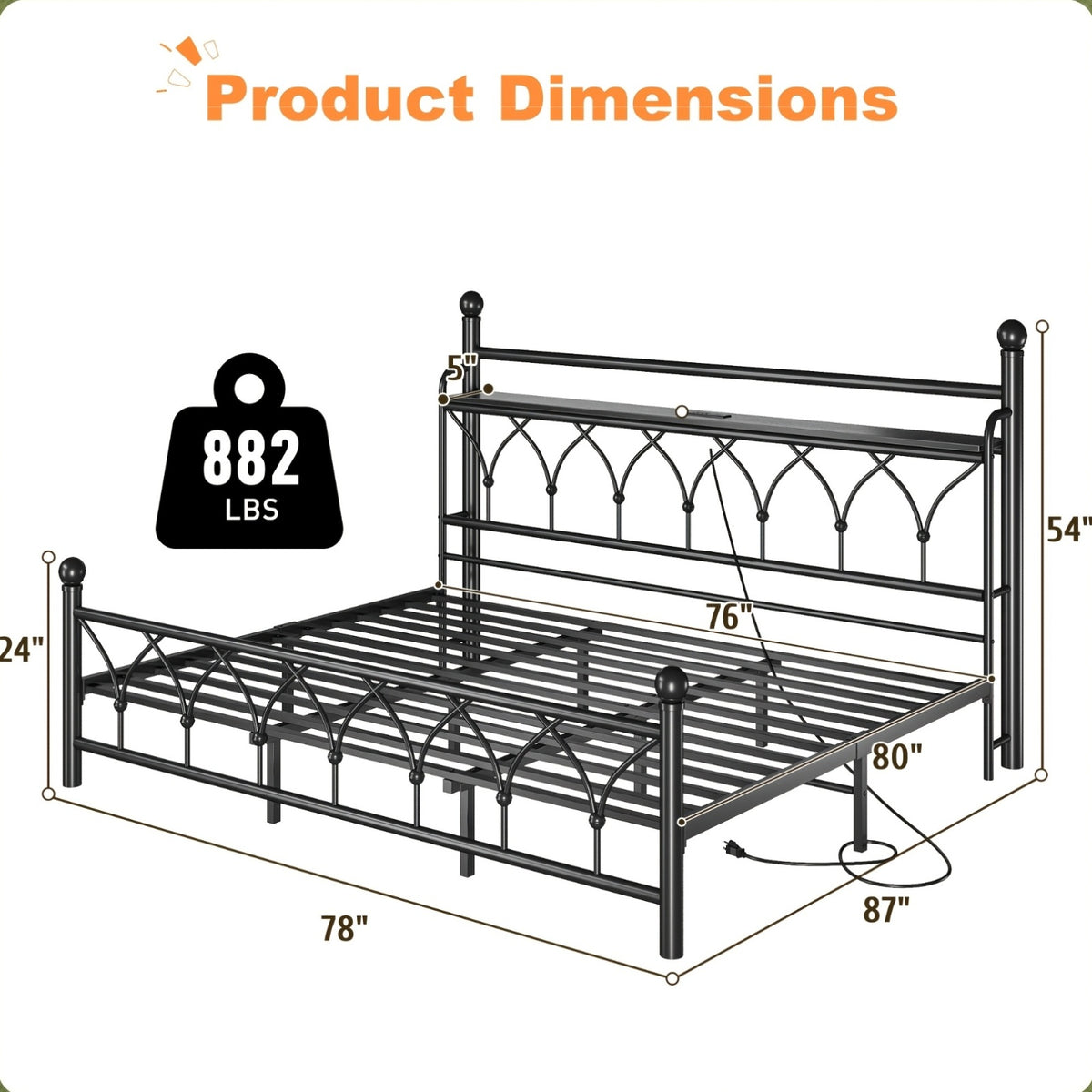 metal bed frame tall storage headboard   - Temu