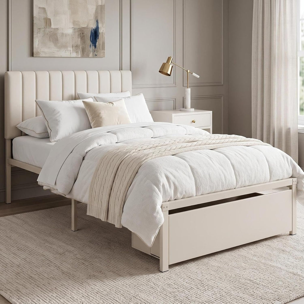 twin bed frame headboard storage drawer metal platform bed - Temu