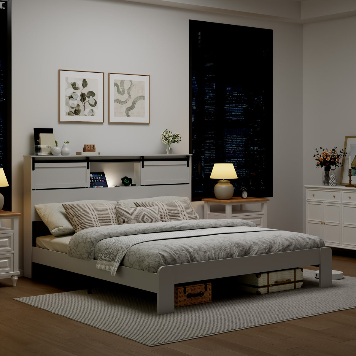 king queen wooden platform bed frame headboard modern - Temu