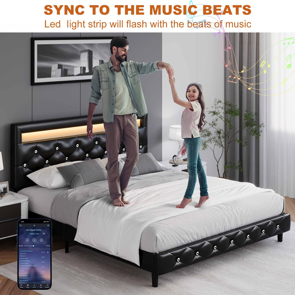 fultru modern bed frame led headboard adjustable tufted   - Temu
