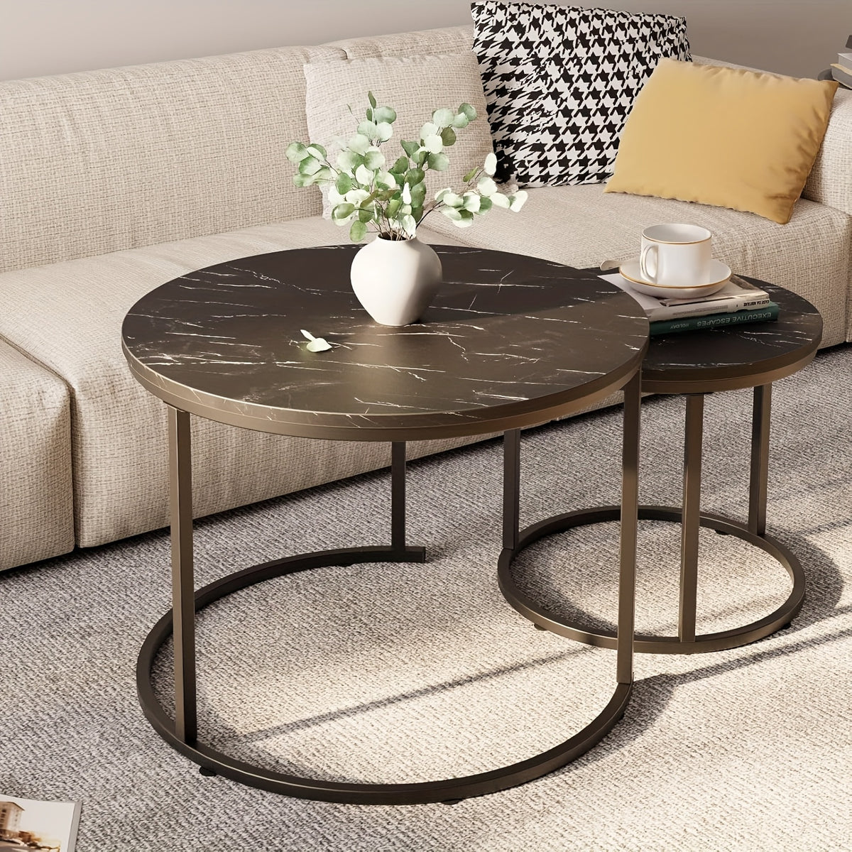 set two circular nesting tables featuring a white   - Temu