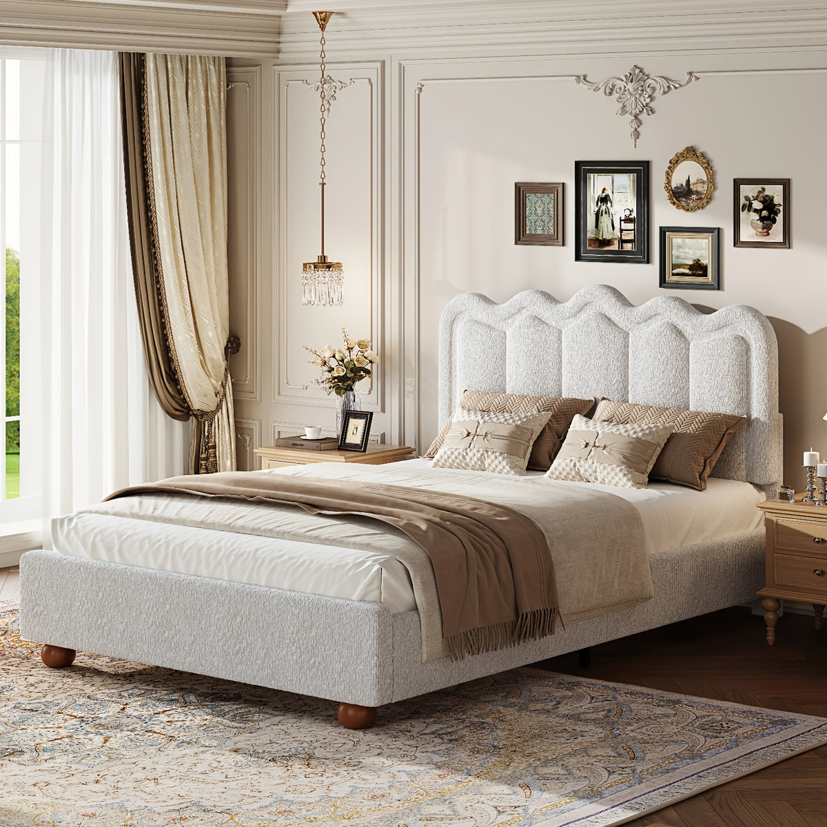 queen size bed frame headboard footboard upholstered boucle - Temu