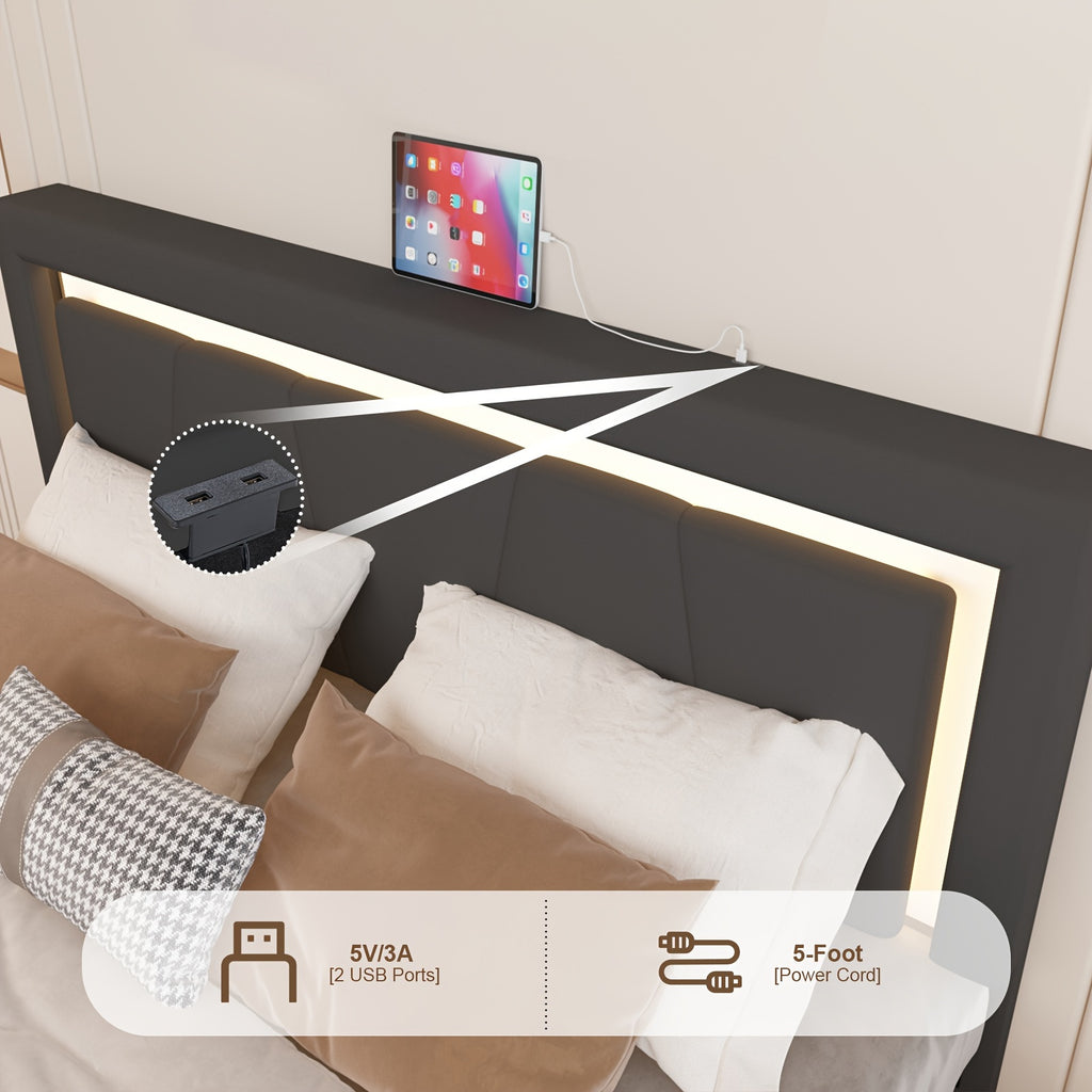 black bed frame 4   drawers led lights adjustable - Temu