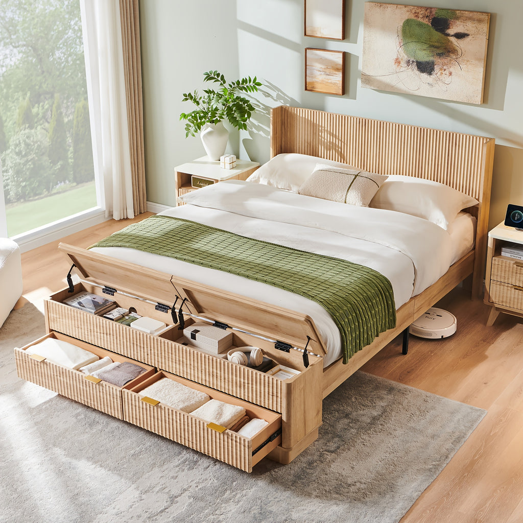 space saving upholstered platform bed in king queen sizes - Temu
