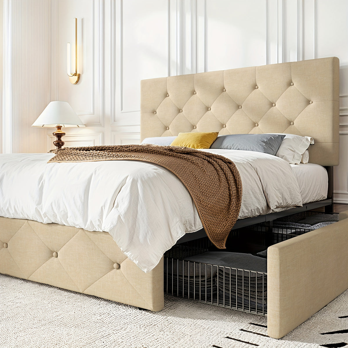 full queen king upholstered platform storage bed 4 - Temu
