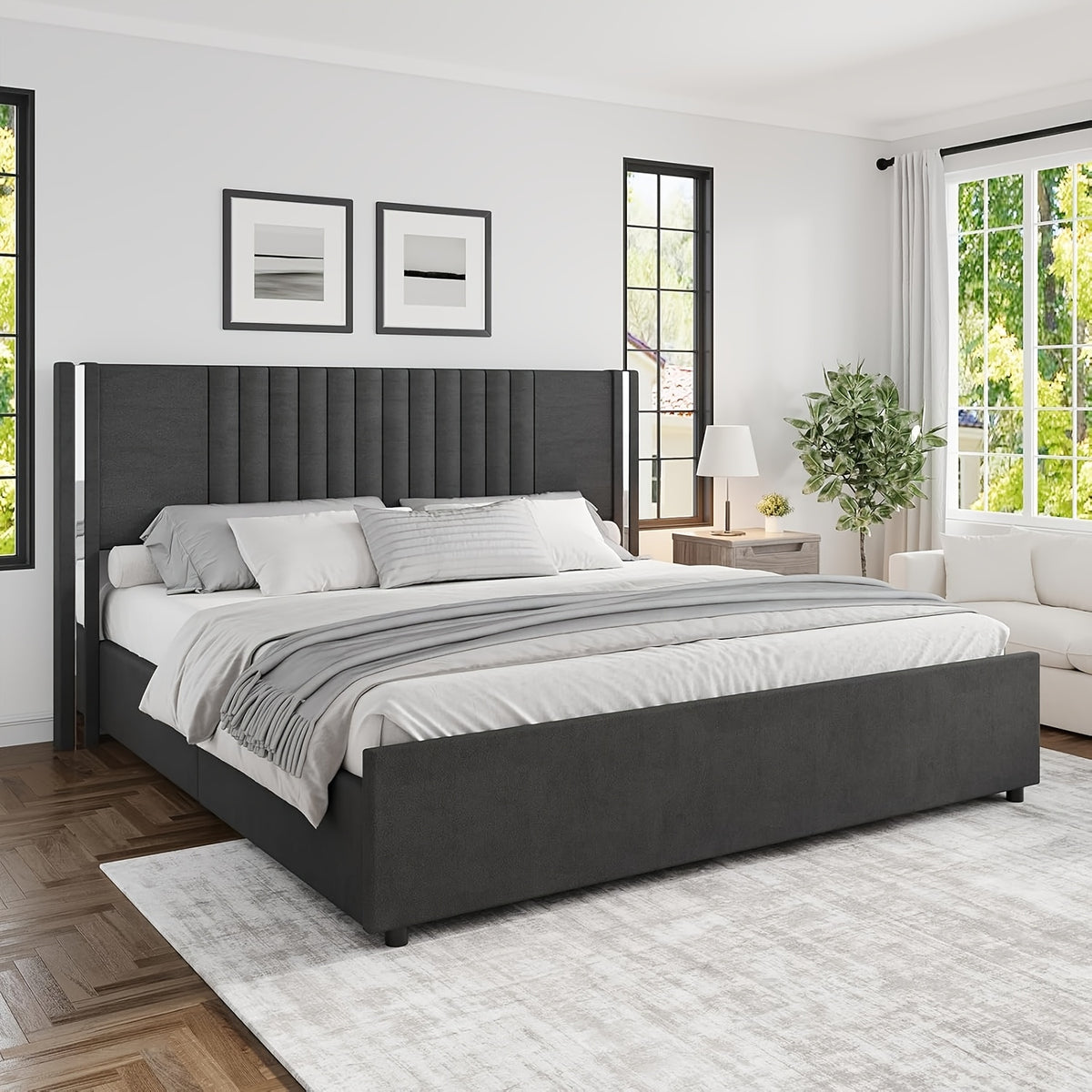 full queen king bed frame velvet upholstered platform - Temu