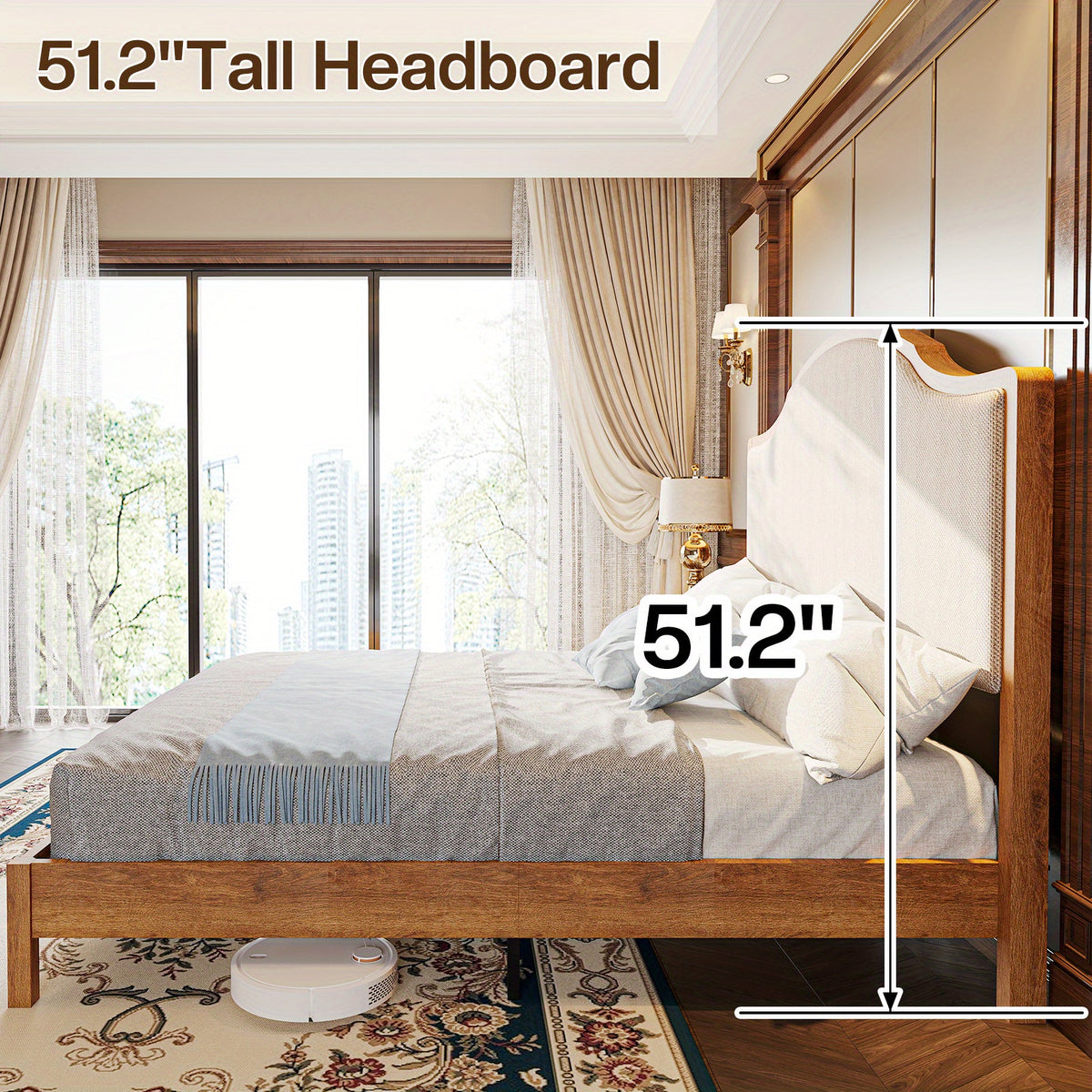 solid wood platform bed frame upholstered curved - Temu