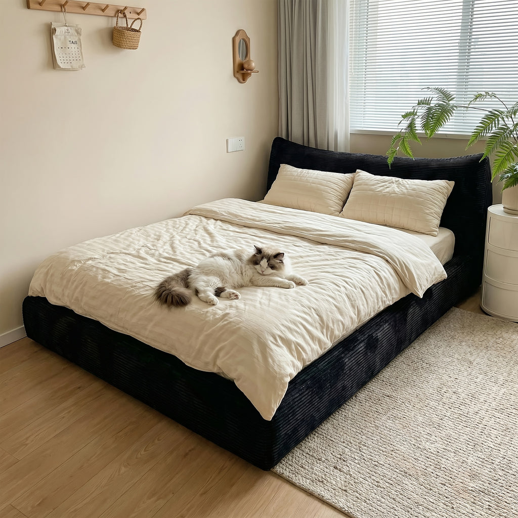 corduroy upholstered bed frame cat ear design - Temu