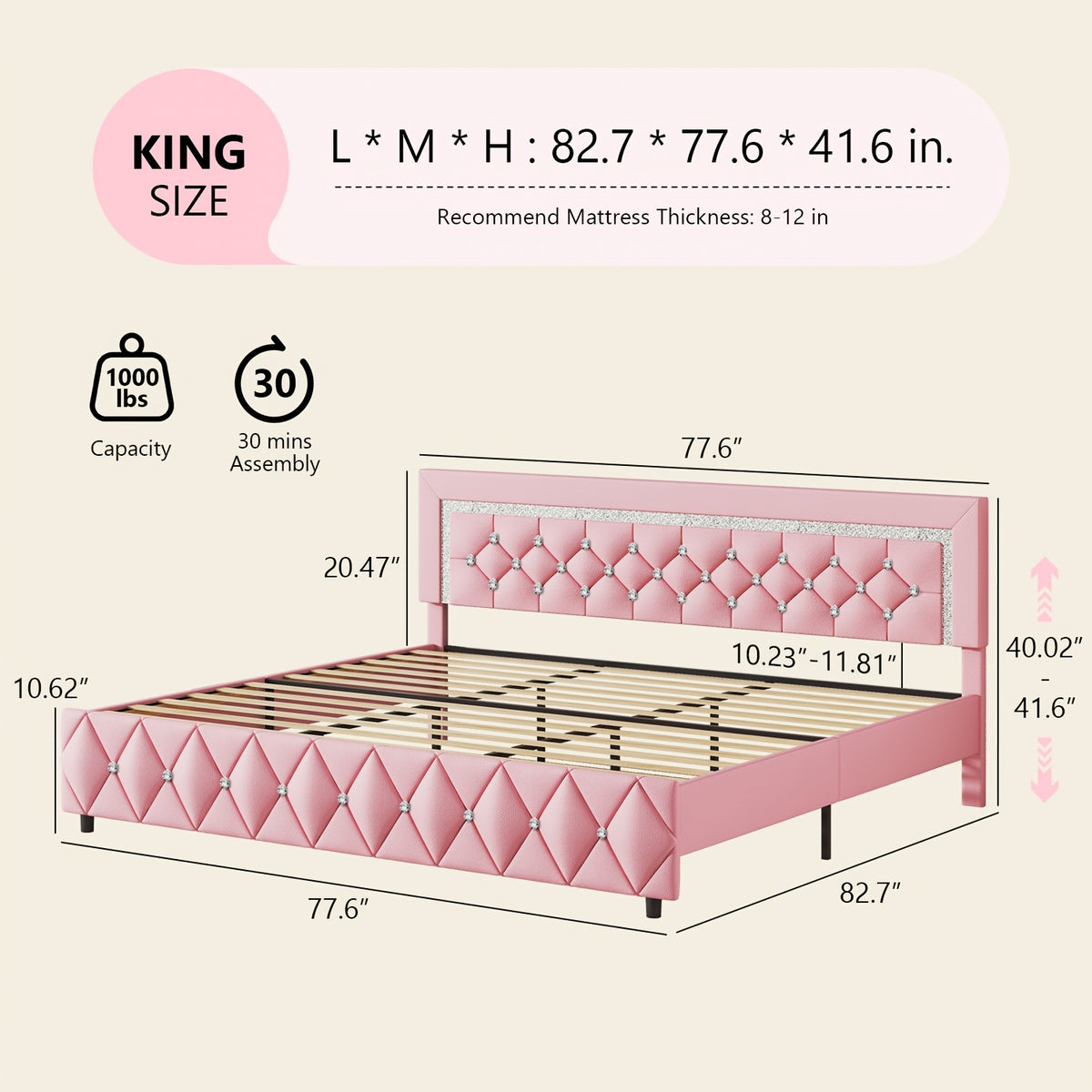 twin full queen king bed frame padded platform bed - Temu