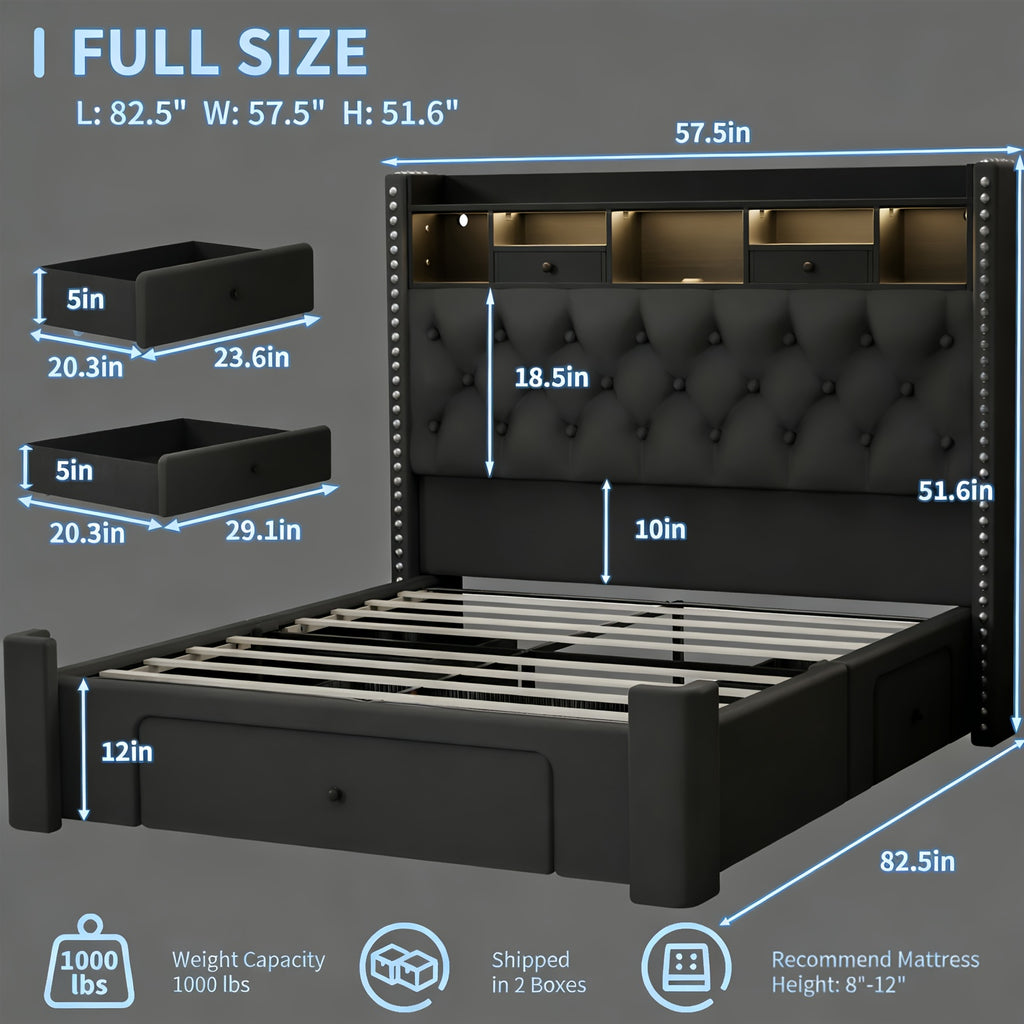 bed frame storage drawers bed frame led lights upholstered - Temu