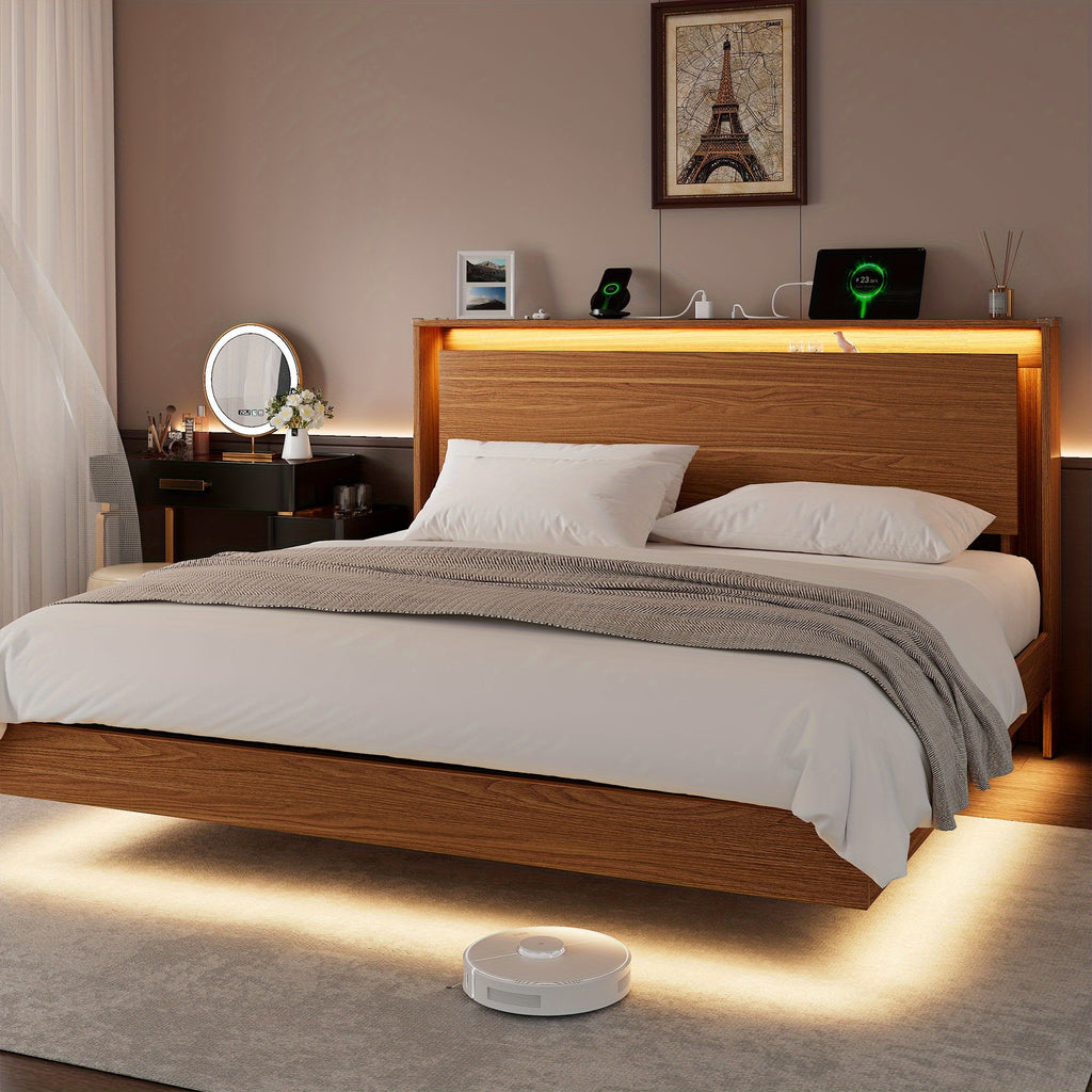 floating bed frame led lights charging station heavy duty - Temu
