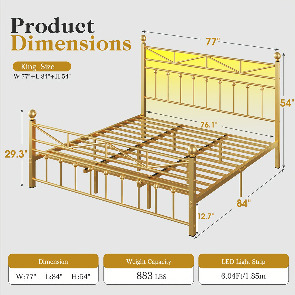 metal platform bed frame 54 tall rgb led decor - Temu