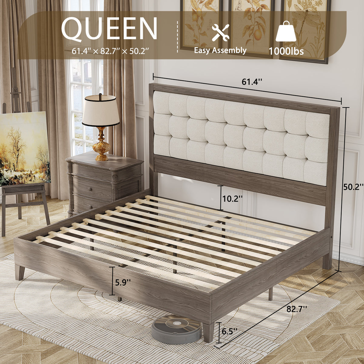 century wooden bed frame 49 high cushioned headboard - Temu