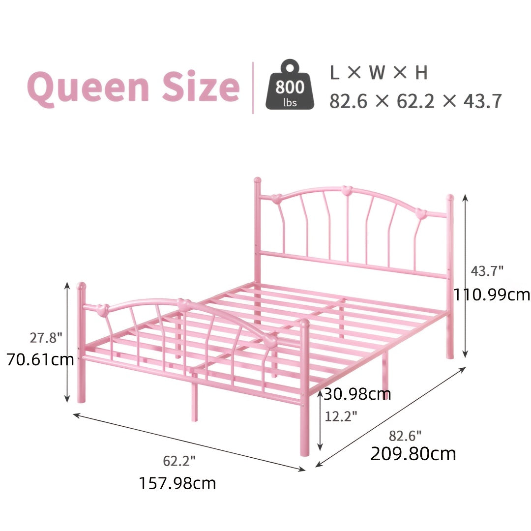twin full queen size metal bed frame heart shaped headboard - Temu