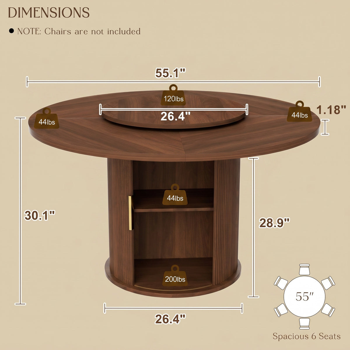 large 55 round dining table suitable 4 6 people - Temu