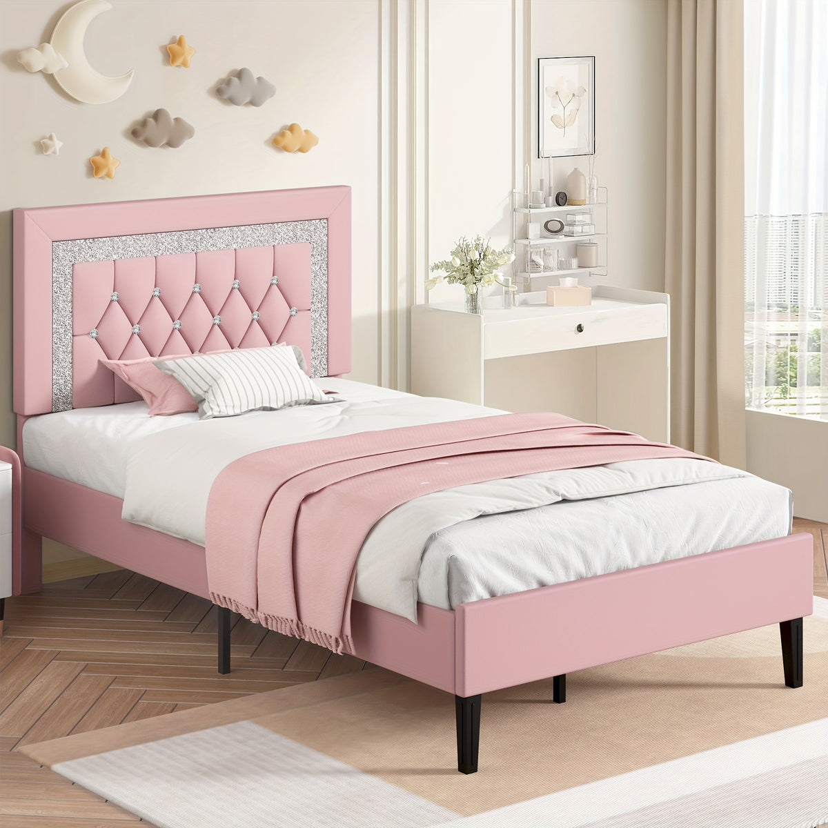 twin full queen bed frame tufted button headboard - Temu