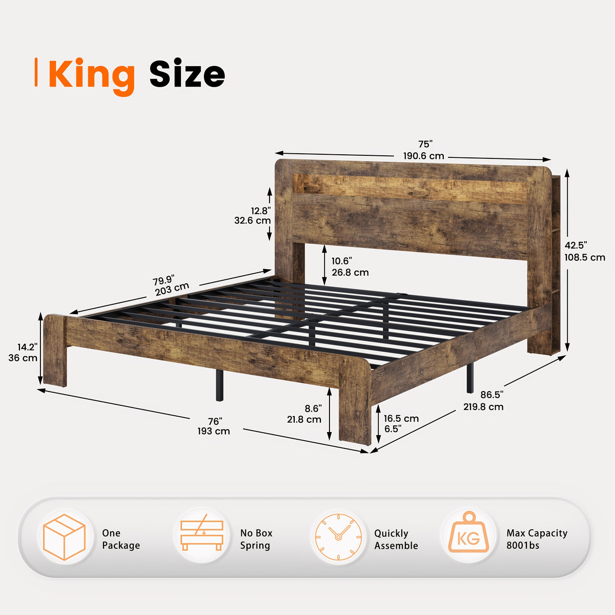 king queen size farmhouse bed frame storage headboard rustic - Temu