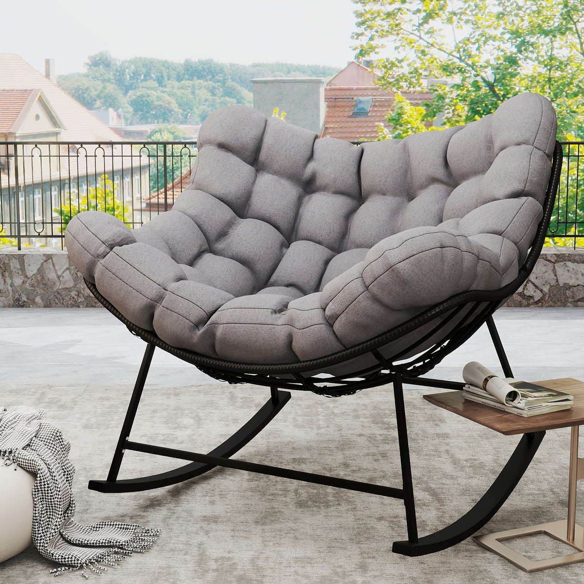 oversized comfy papasan rocking chair egg style - Temu
