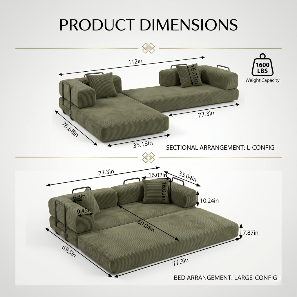 112 inch multi seat cloud like frameless sofa corduroy - Temu