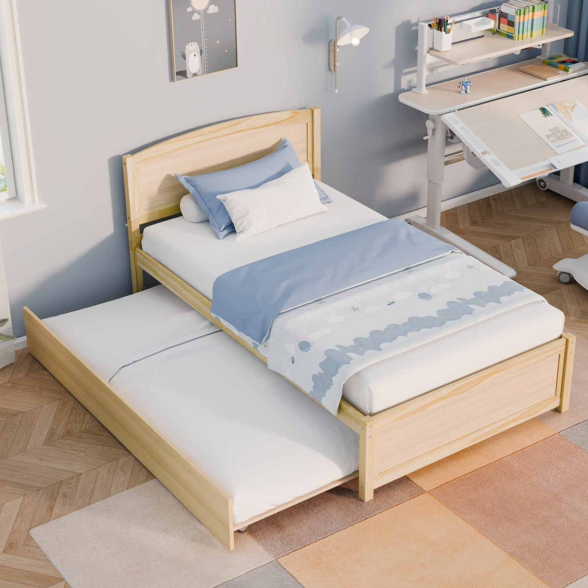 twin bed trundle wood bed frame headboard footboard wood - Temu