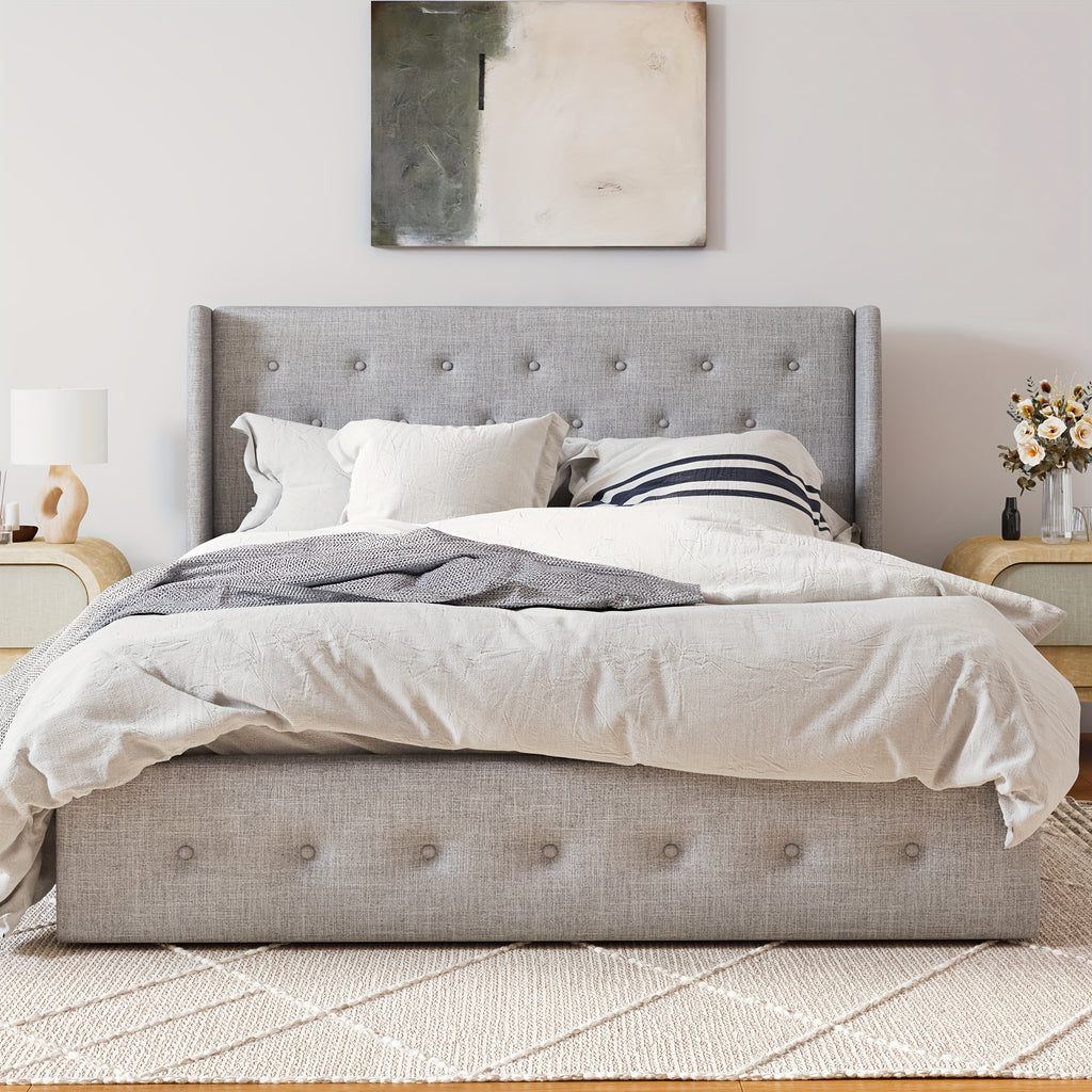 lift storage bed modern wingback upholstered - Temu