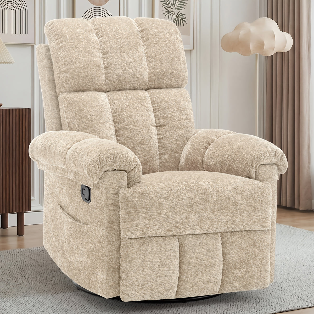 chenille manual swivel rocking chair comfortable fabric high - Temu