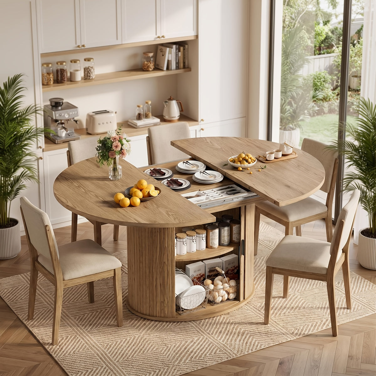 43in 59in extendable round dining table suitable 4 6 people - Temu