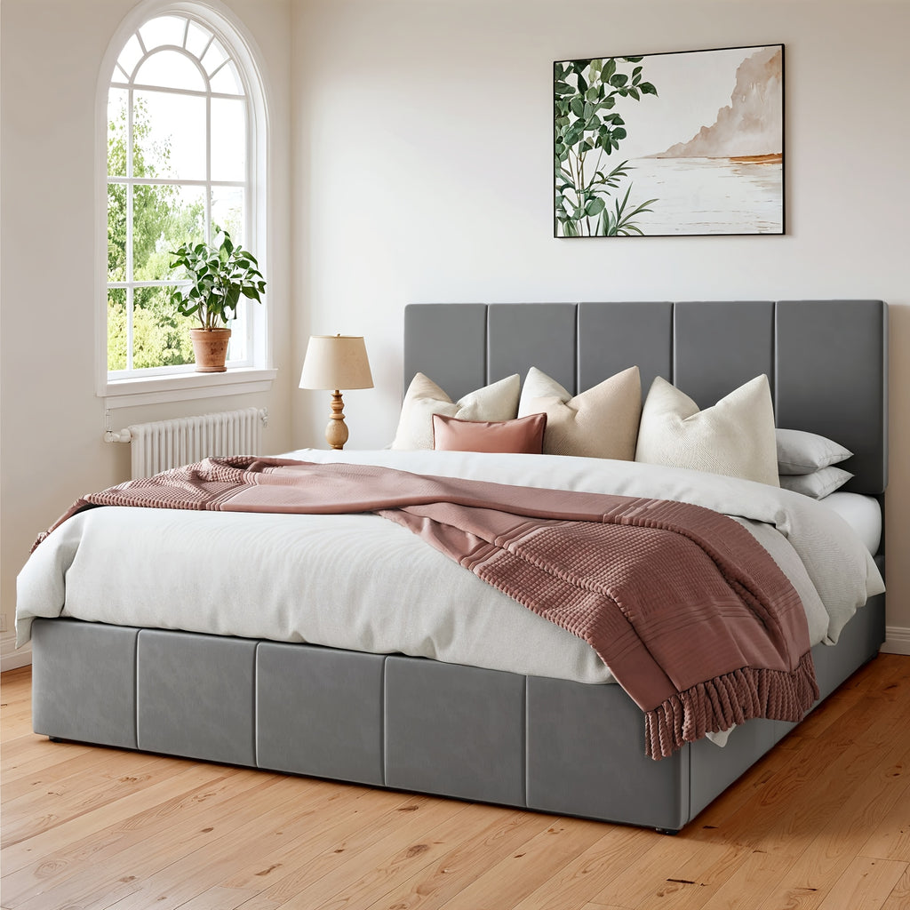 lift storage bed modern velvet upholstered headboard - Temu