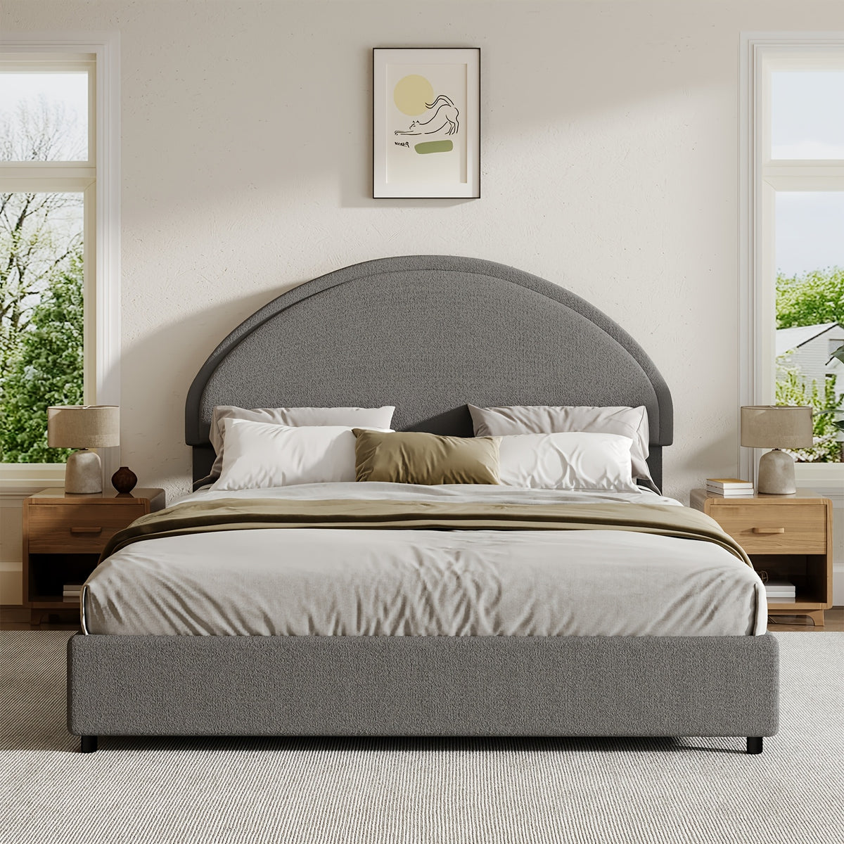 twin full queen king bed frame boucle upholstered headboard - Temu