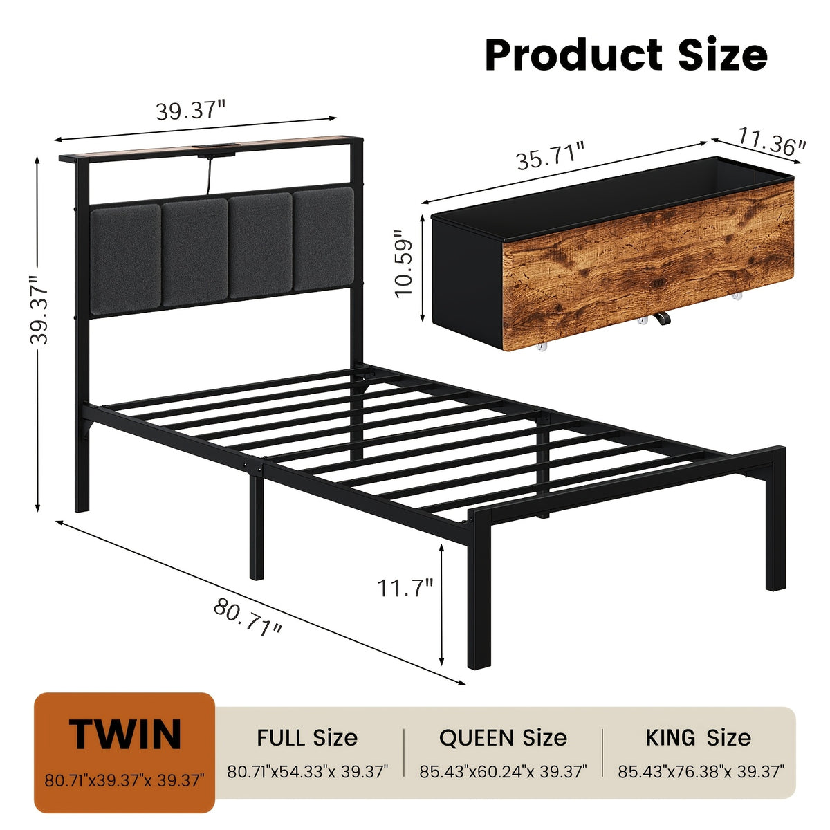 upholstered bed frame 2 bed storage drawers metal platform - Temu