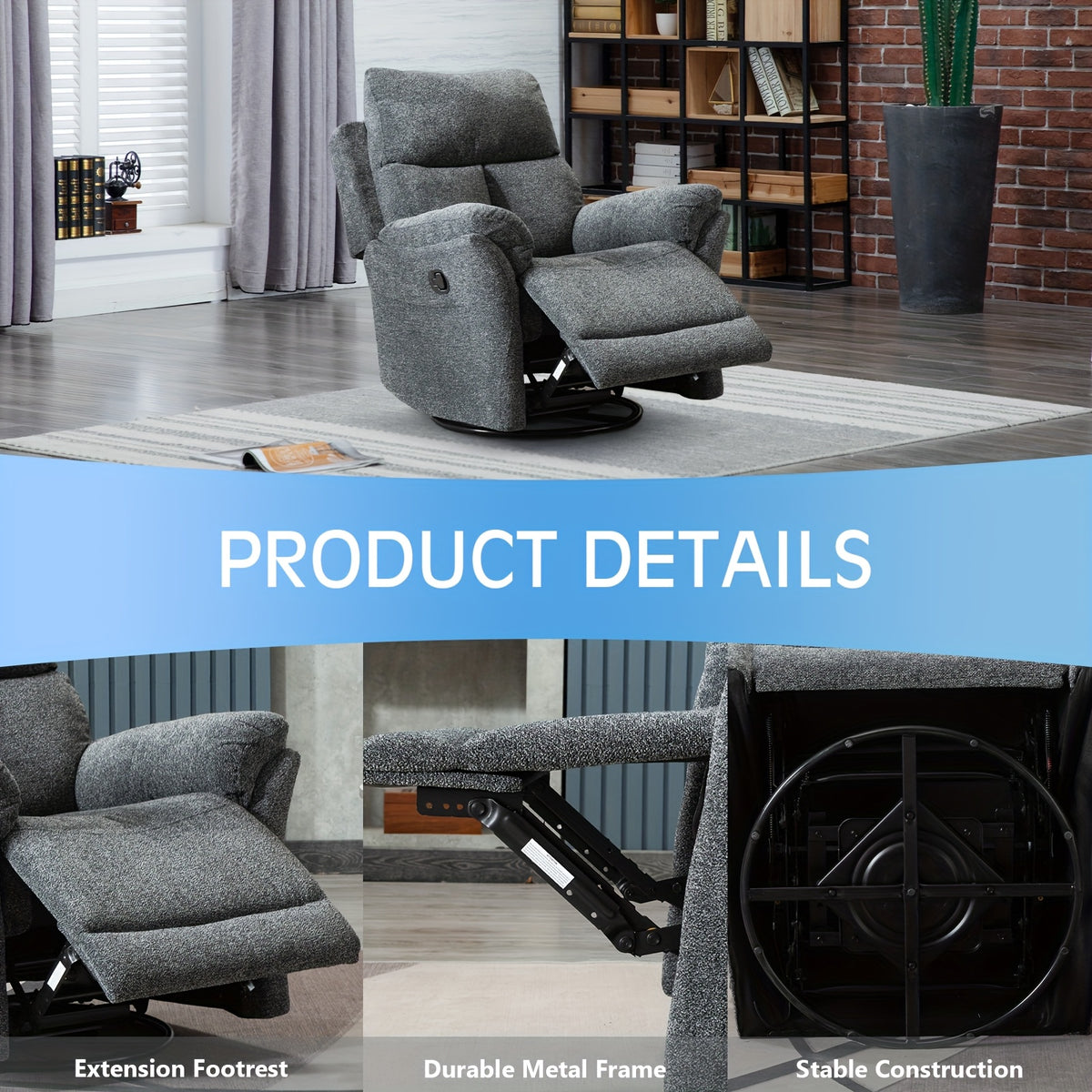 360 degree swivel manual glider rocking recliner   lazy - Temu