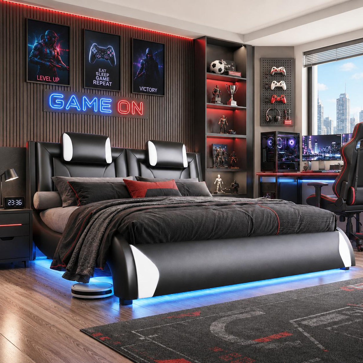 led upholstered platform bed racing seat headboard - Temu