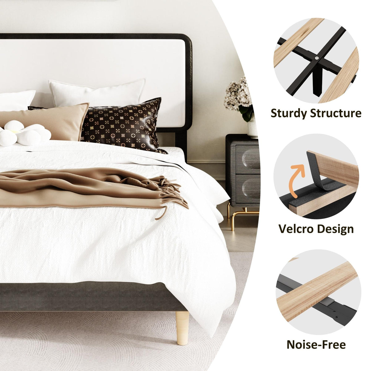 full   century modern upholstered bed frame white fabric - Temu