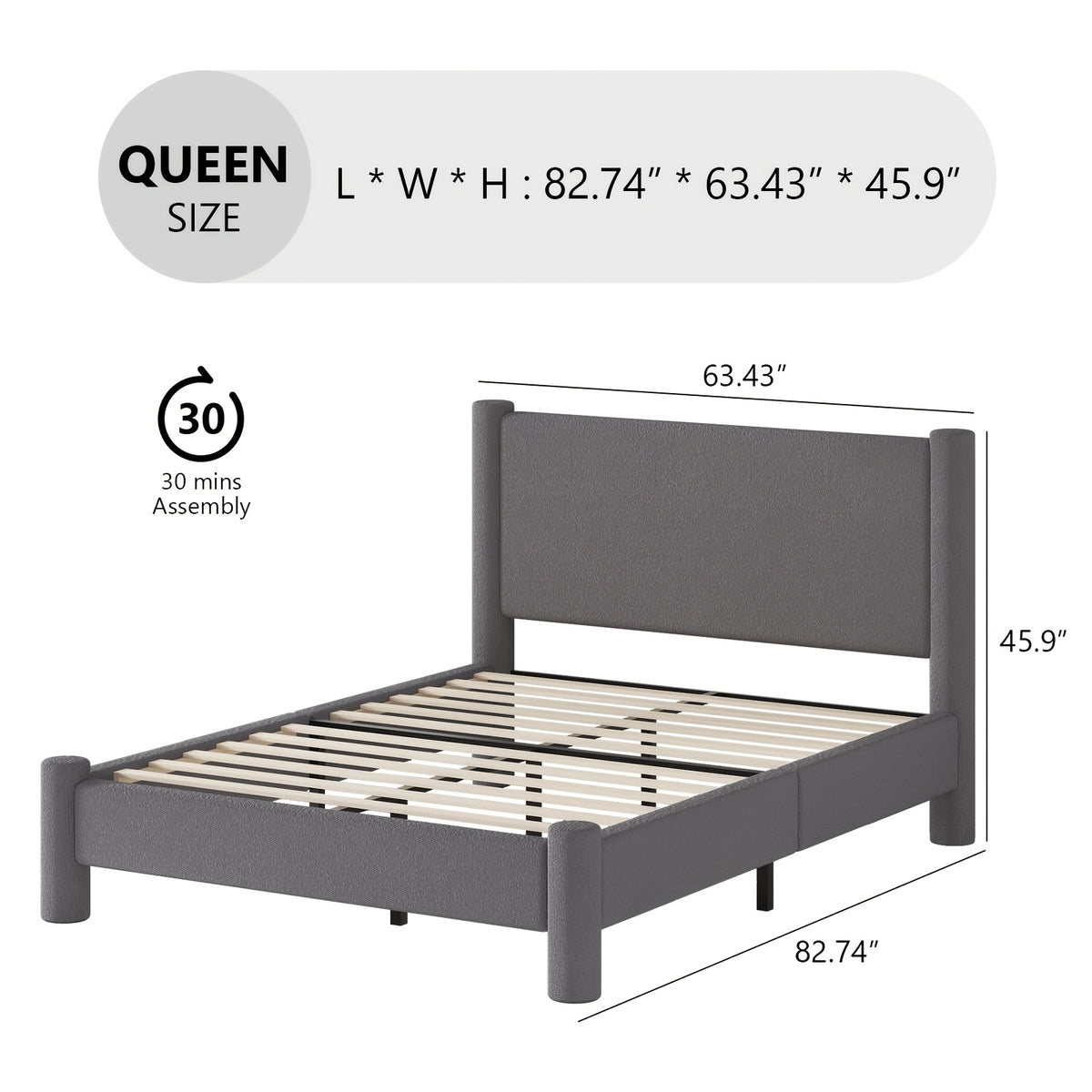 soft boucle upholstered bed frame headboard twin full queen - Temu