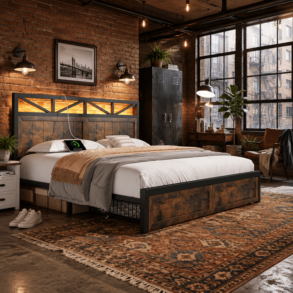 queen size led bed frame storage 2 drawers upholstered - Temu