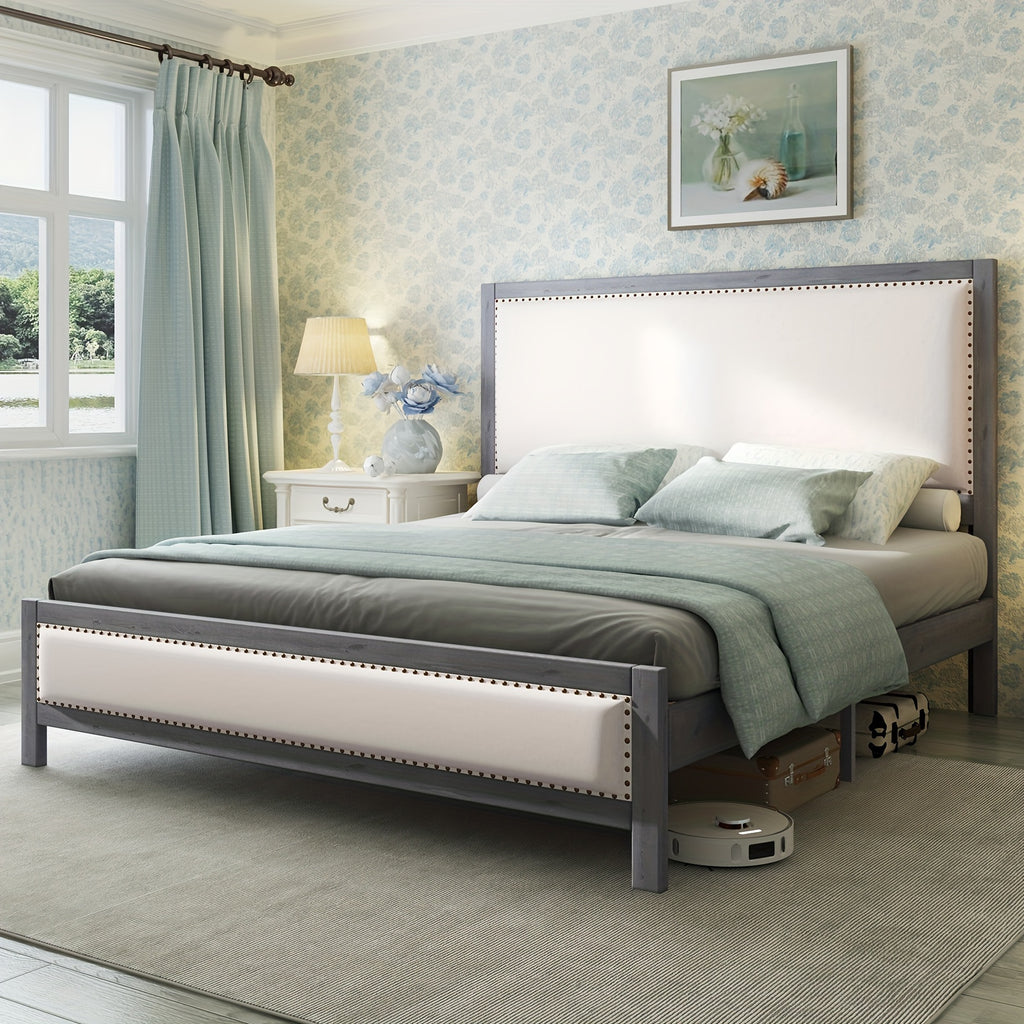 a platform bed featuring a sturdy wooden frame a linen - Temu