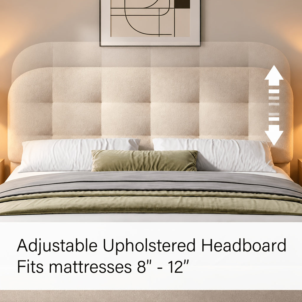 modern boucle upholstered platform bed frame curved cloud - Temu