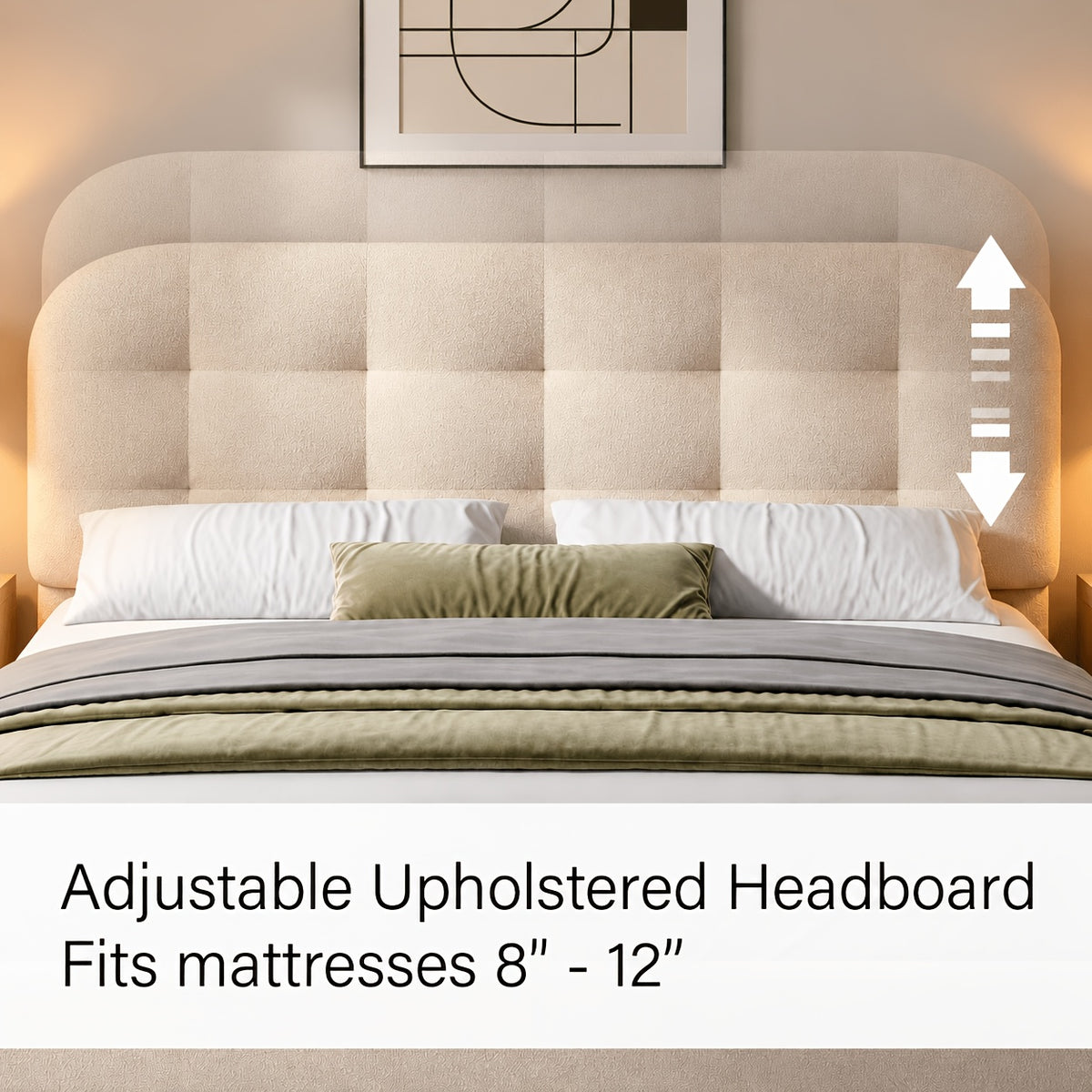 modern boucle upholstered platform bed frame curved cloud - Temu