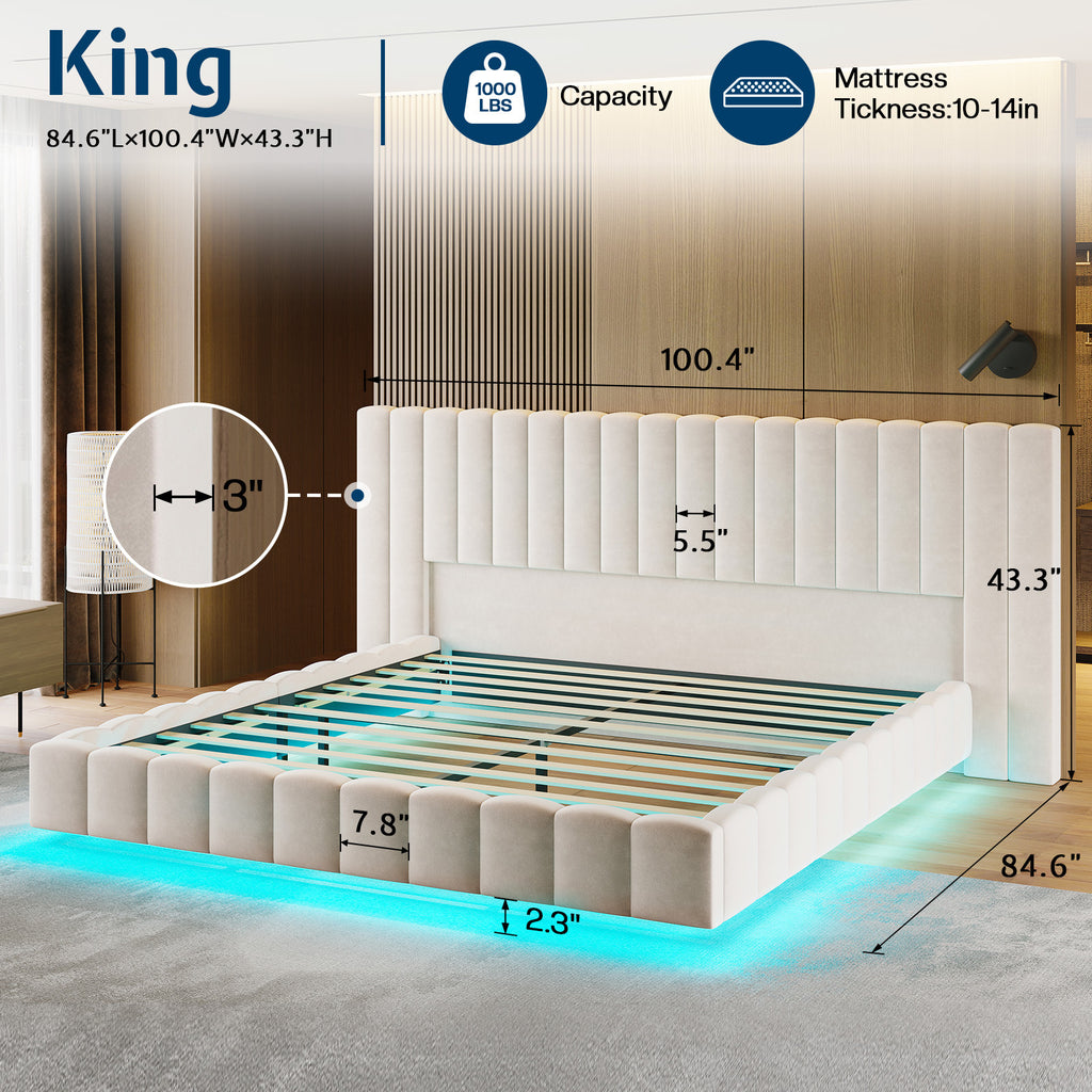 velvet upholstered bed frame wide headboard floating - Temu