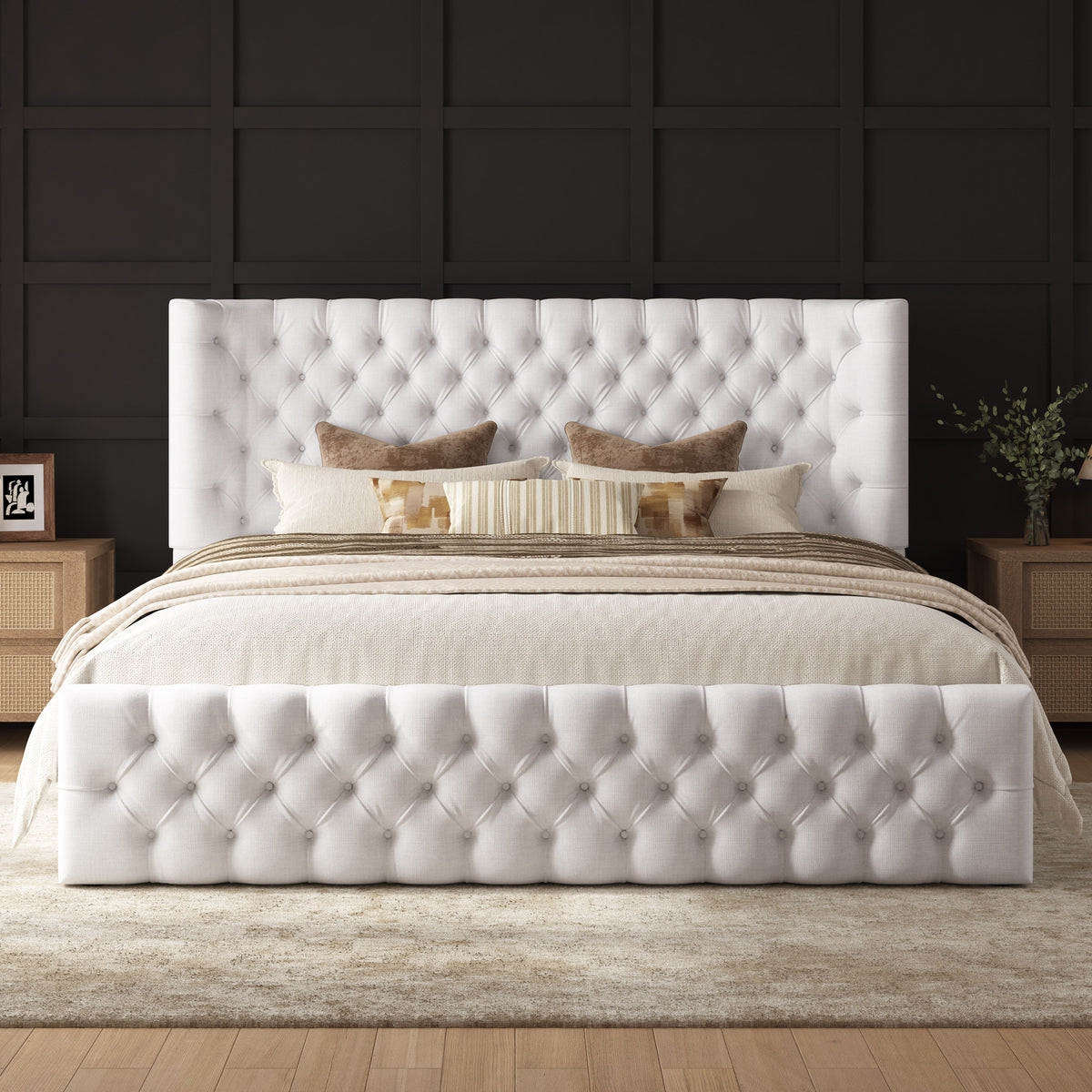 king size modern upholstered bed frame tall tufted - Temu