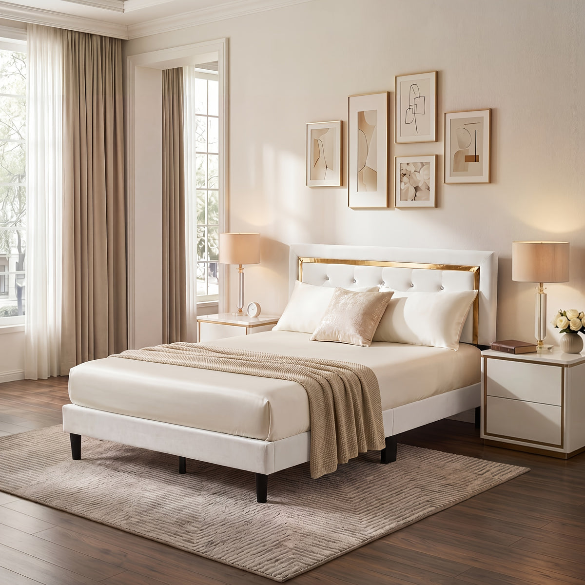 flannel upholstered platform bed frame integrated headboard - Temu