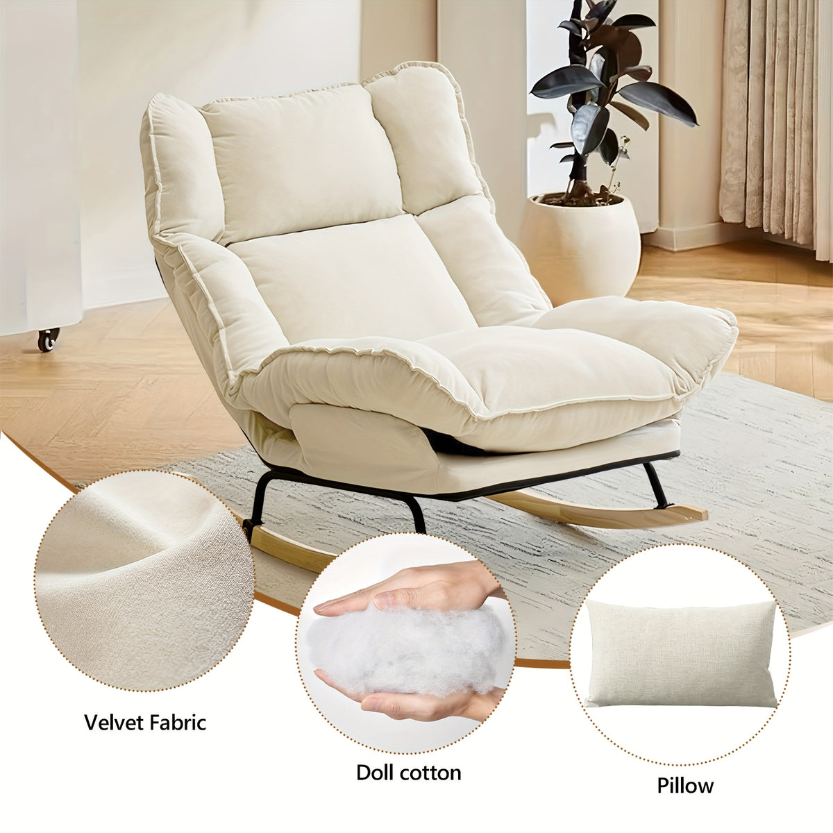 foam padded curved rocker lounge chair manual recline handle - Temu