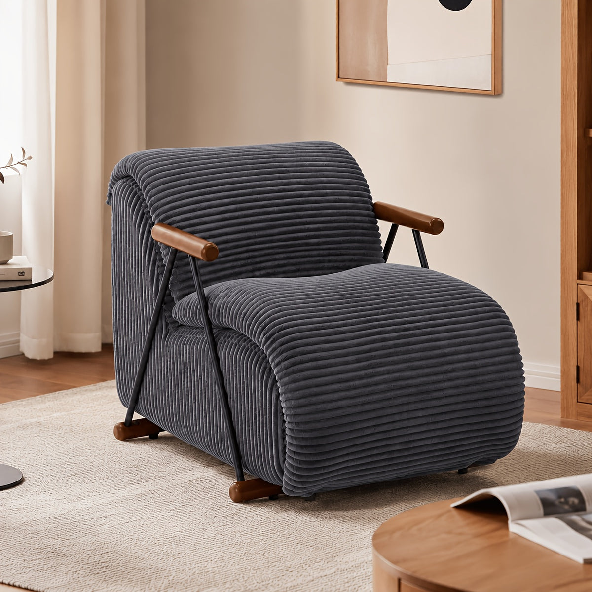 modern striped corduroy accent chair oversized padded single - Temu