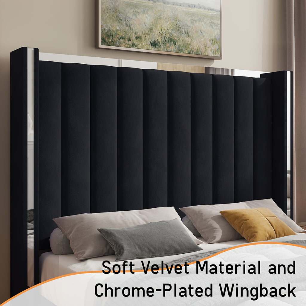 velvet upholstered platform bed 58 tall channel - Temu