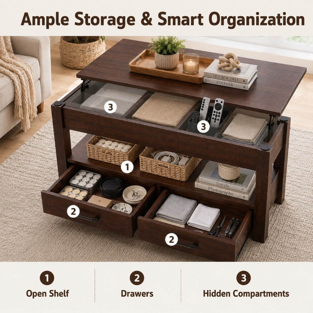 lift top coffee table convertible coffee table drawers - Temu